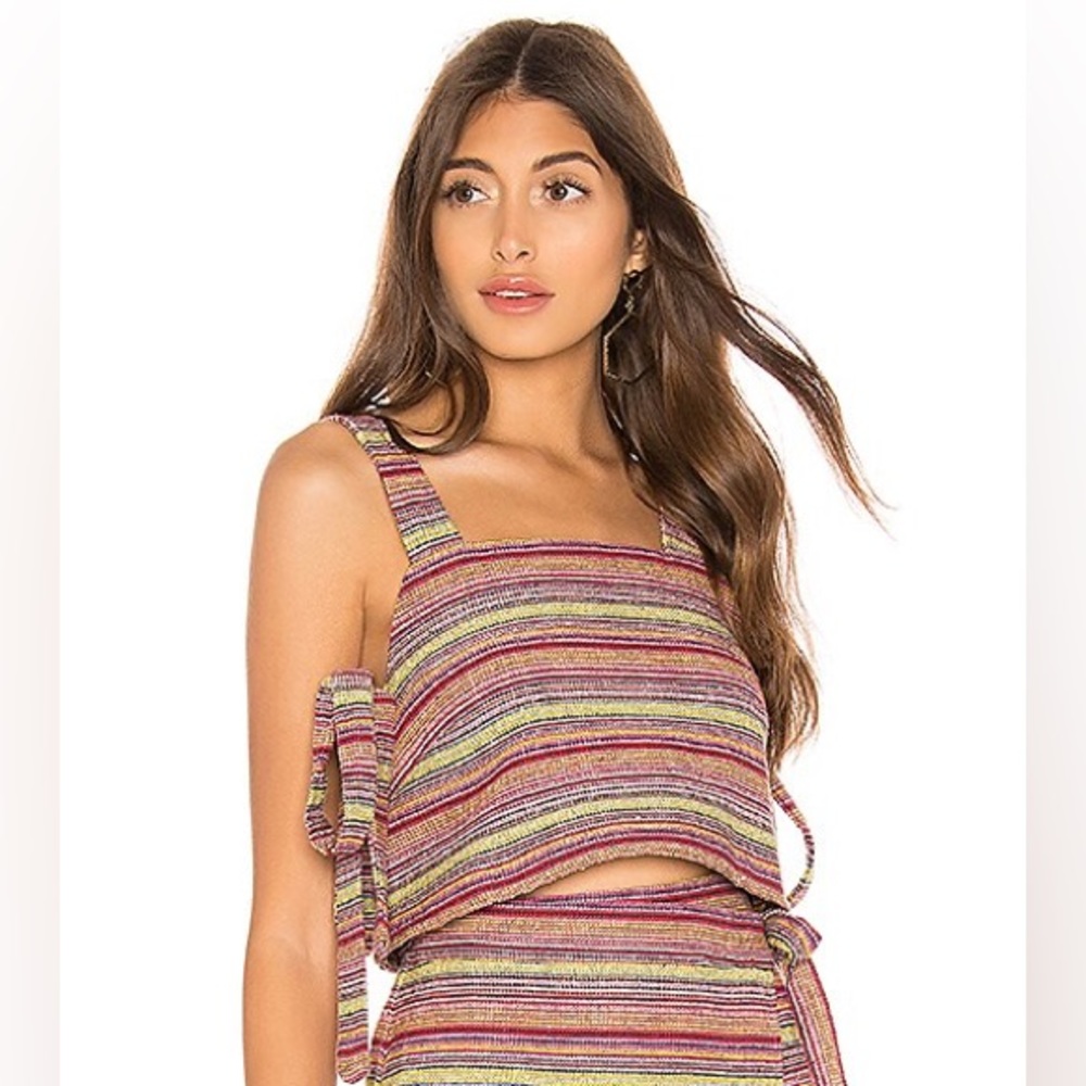 Tularosa Multicolor Striped Cropped Tank Top - Pink, Yellow, Green - Picture 1 of 3